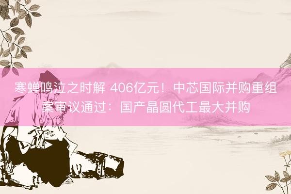 寒蝉鸣泣之时解 406亿元！中芯国际并购重组案审议通过：国产晶圆代工最大并购