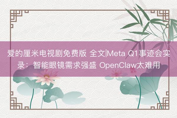爱的厘米电视剧免费版 全文|Meta Q1事迹会实录：智能眼镜需求强盛 OpenClaw太难用