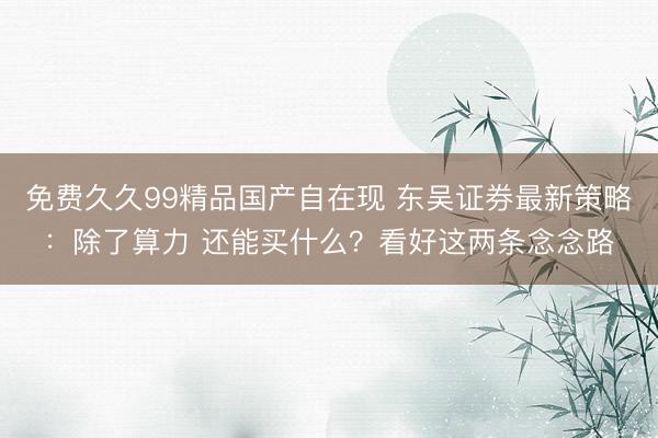免费久久99精品国产自在现 东吴证券最新策略：除了算力 还能买什么？看好这两条念念路