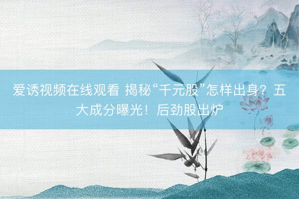 爱诱视频在线观看 揭秘“千元股”怎样出身？五大成分曝光！后劲股出炉